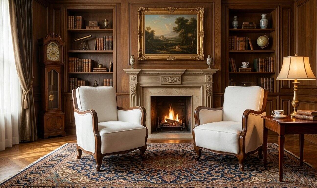Classic Italian Armchairs with White Upholstery, 1920s, Set of 2