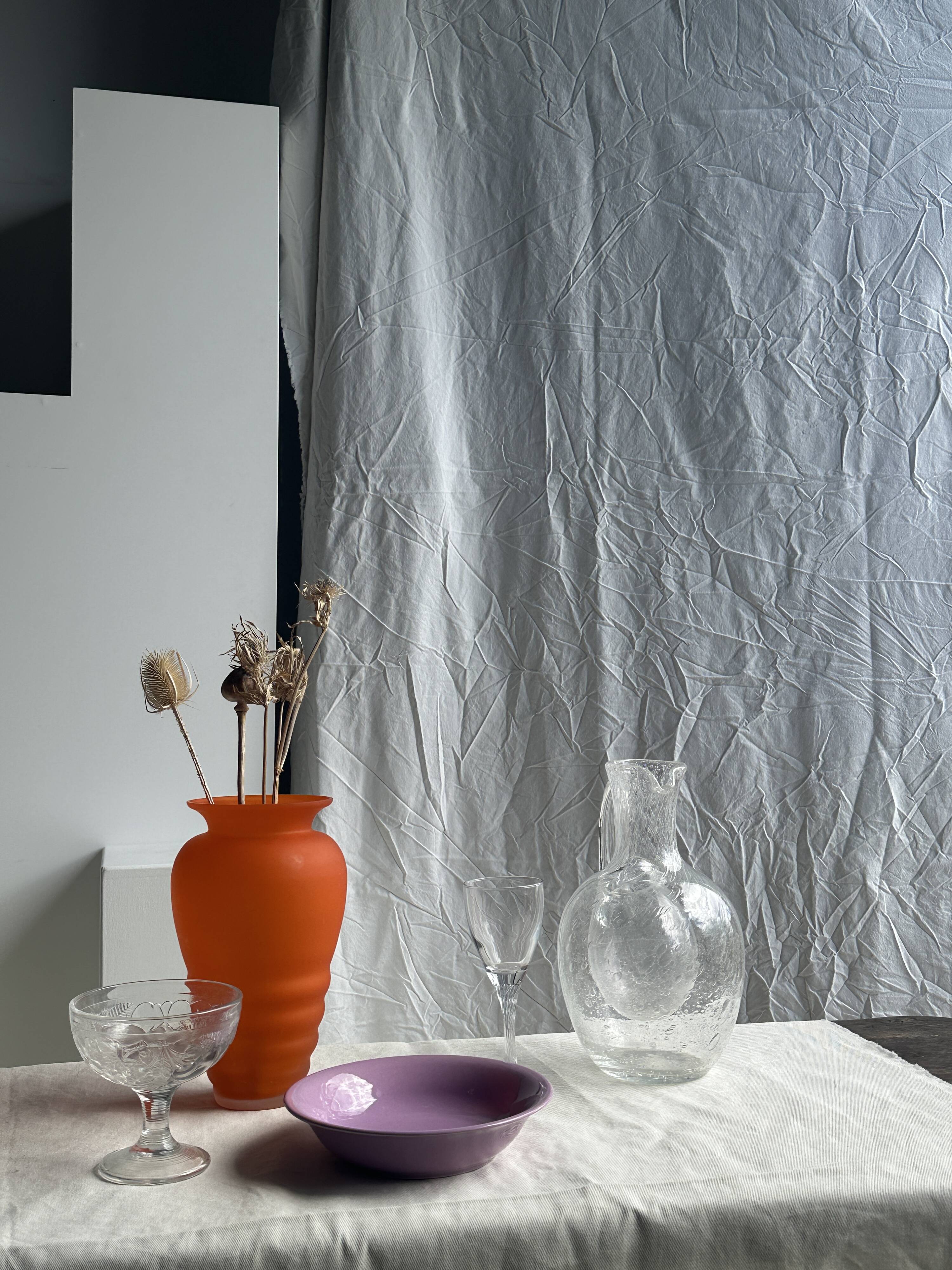 Large blown glass carafe with ice cube compartment Biot