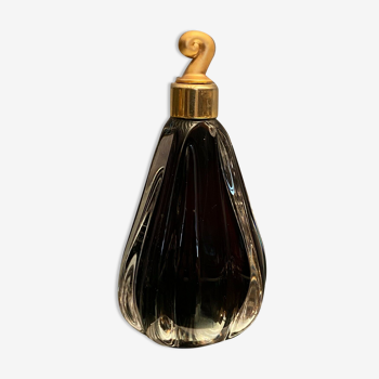 Dark purple tinted crystal perfume bottle with bronze design cap