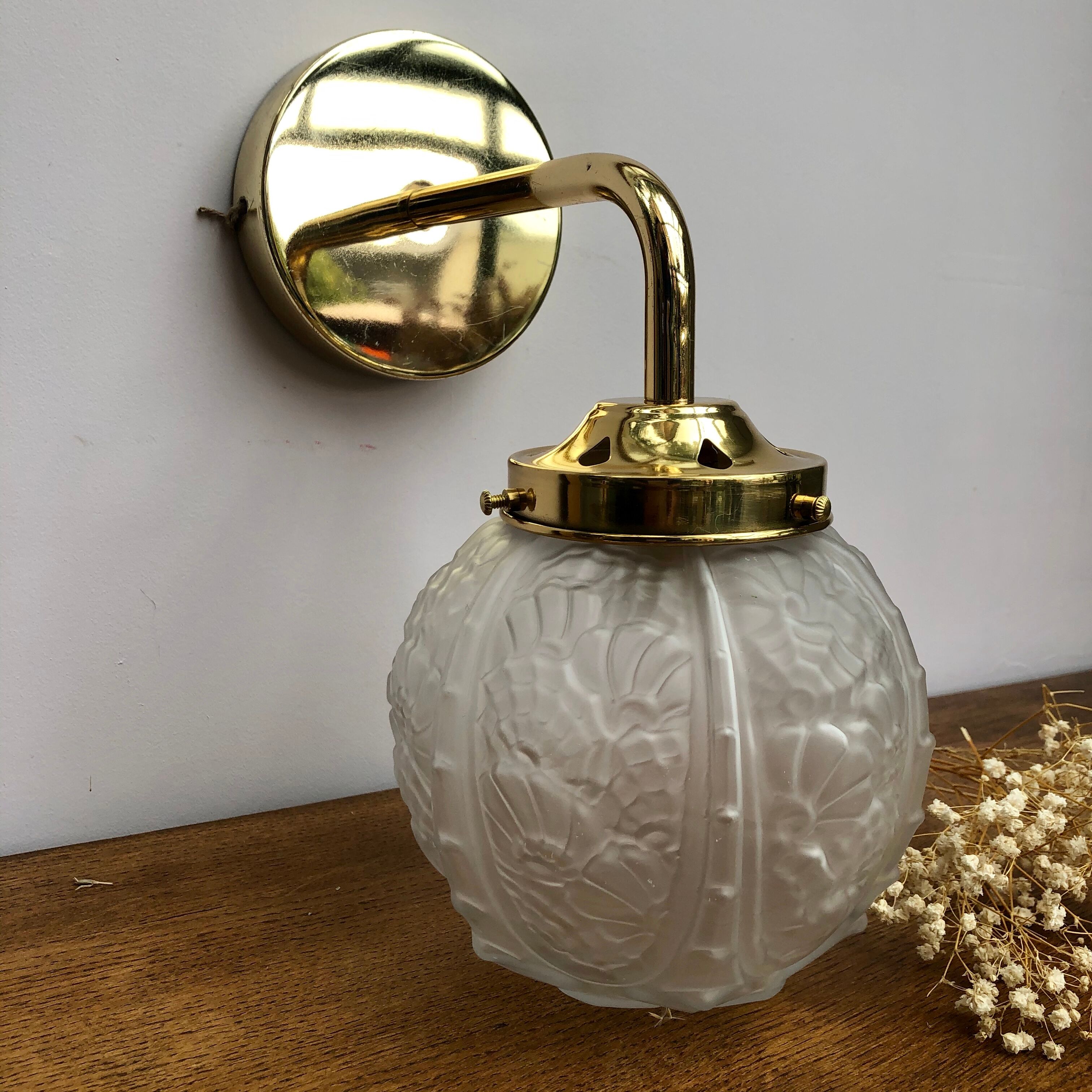 Applique murage coudée globe vintage art déco