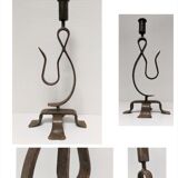 Brutalist candle holder wrought iron beaten patinated H. 37 cm