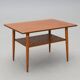 Vintage Scandinavian teak coffee table with woven shelf - 1960s