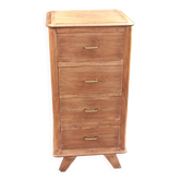 Vintage oak chest of drawers with tapered legs from the 1950s.
