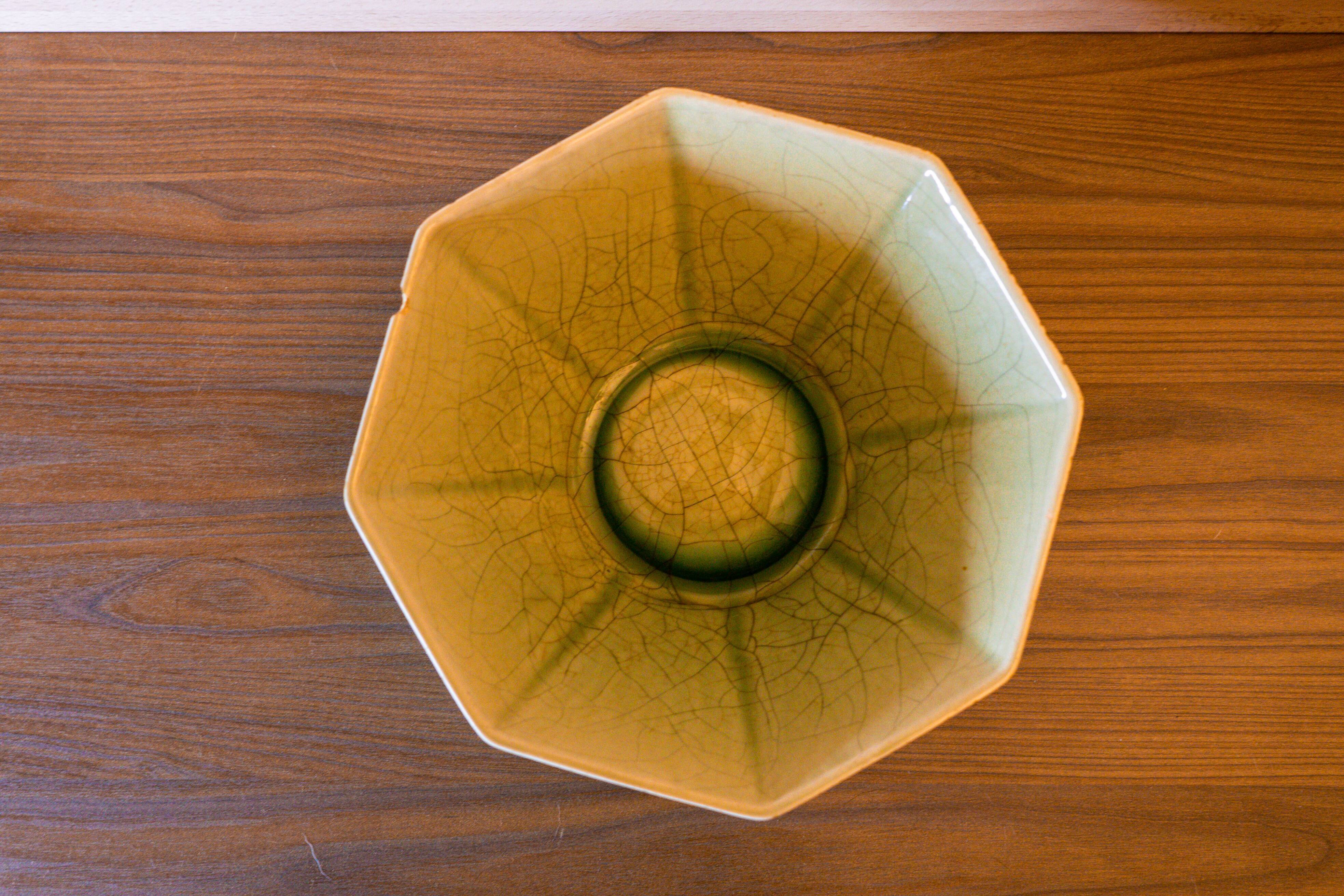Beautiful emerald green salad bowl in Charolles faince