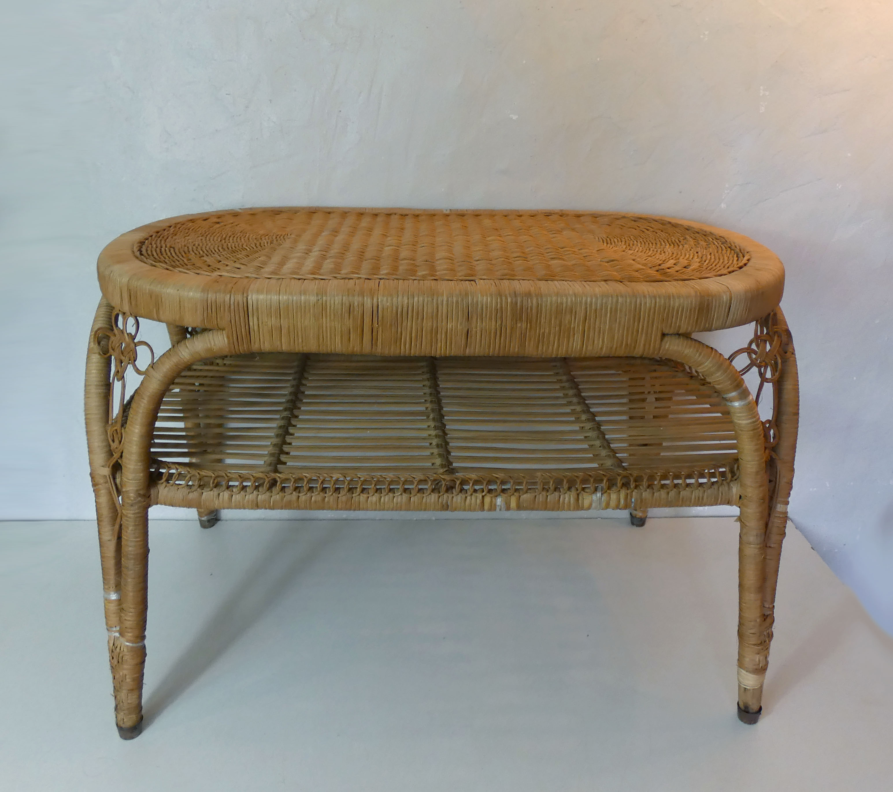 Old vintage rattan coffee table