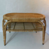 Old vintage rattan coffee table