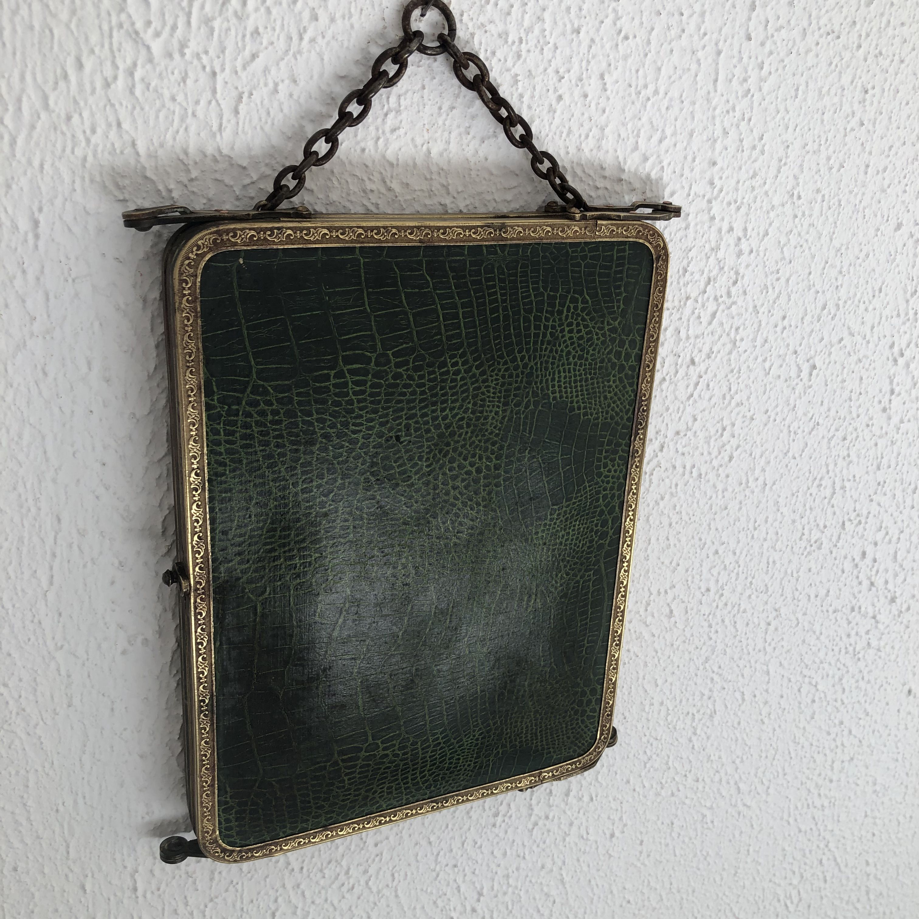 Miroir triptyque barbier doré vert anglais vintage 1930 - 24 x 57 cm