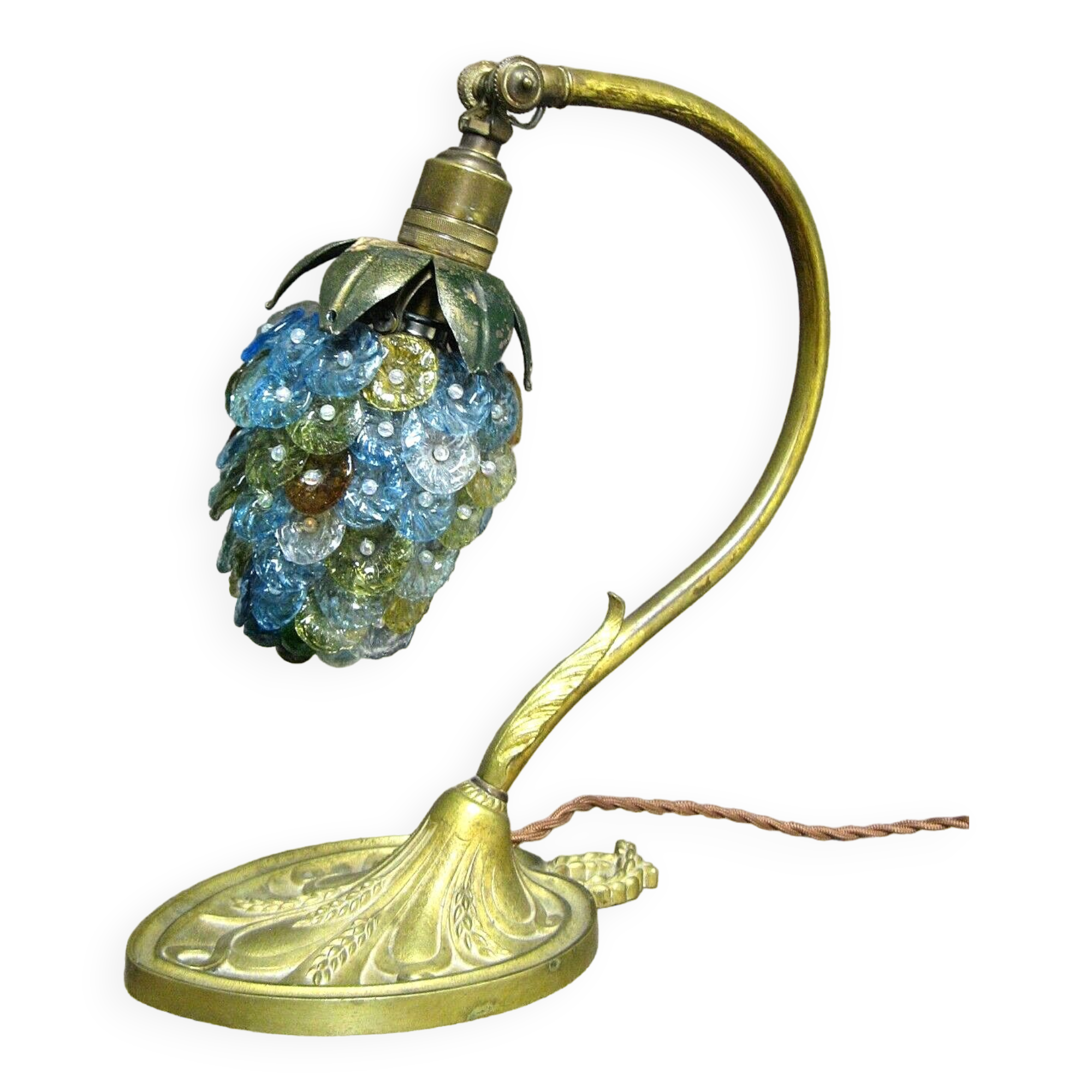 Art Deco - Lampe de table - Laiton, Verre Opalin