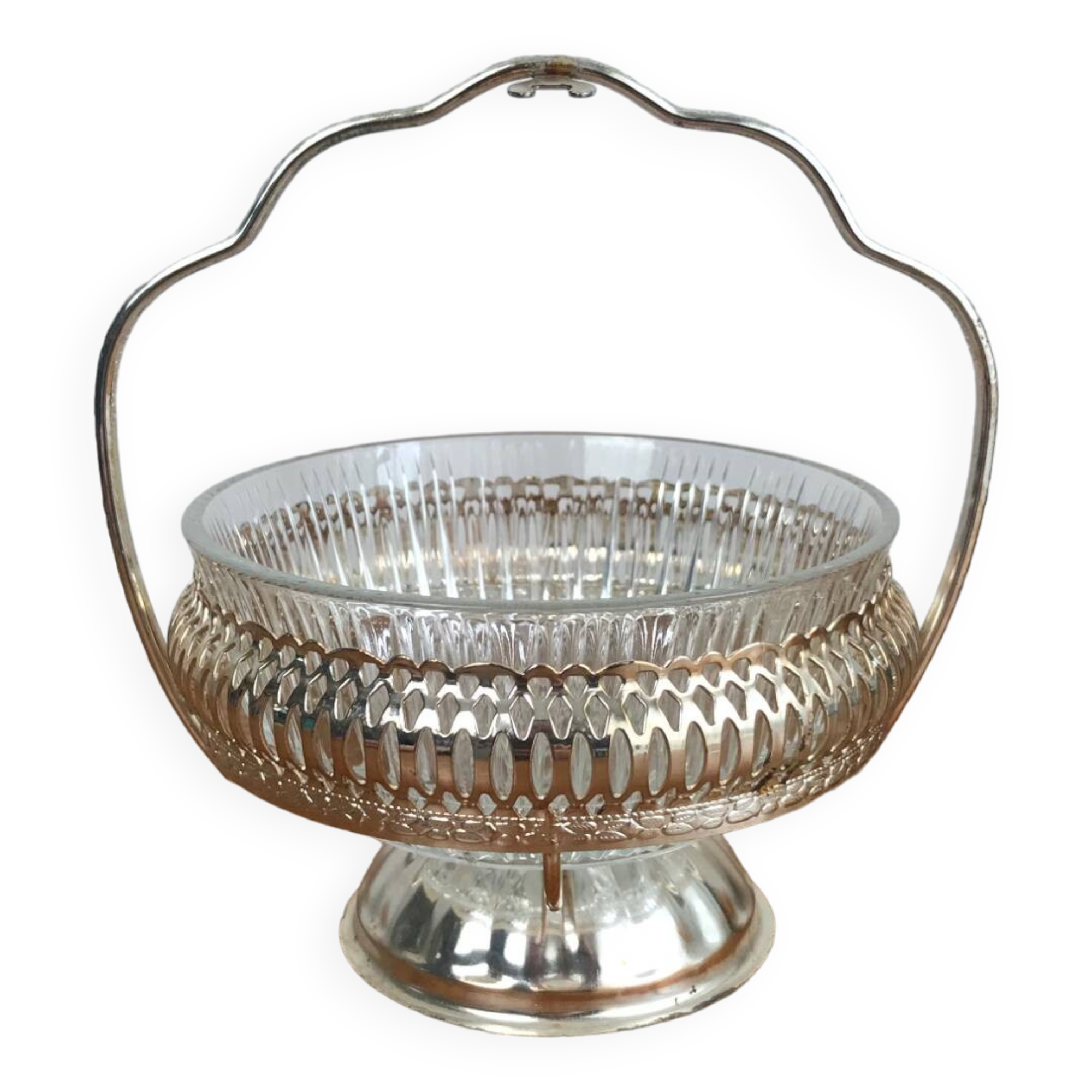Vintage English Metal and Glass Sugar Bowl / Jam Bowl