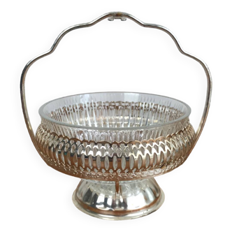 Vintage English Metal and Glass Sugar Bowl / Jam Bowl