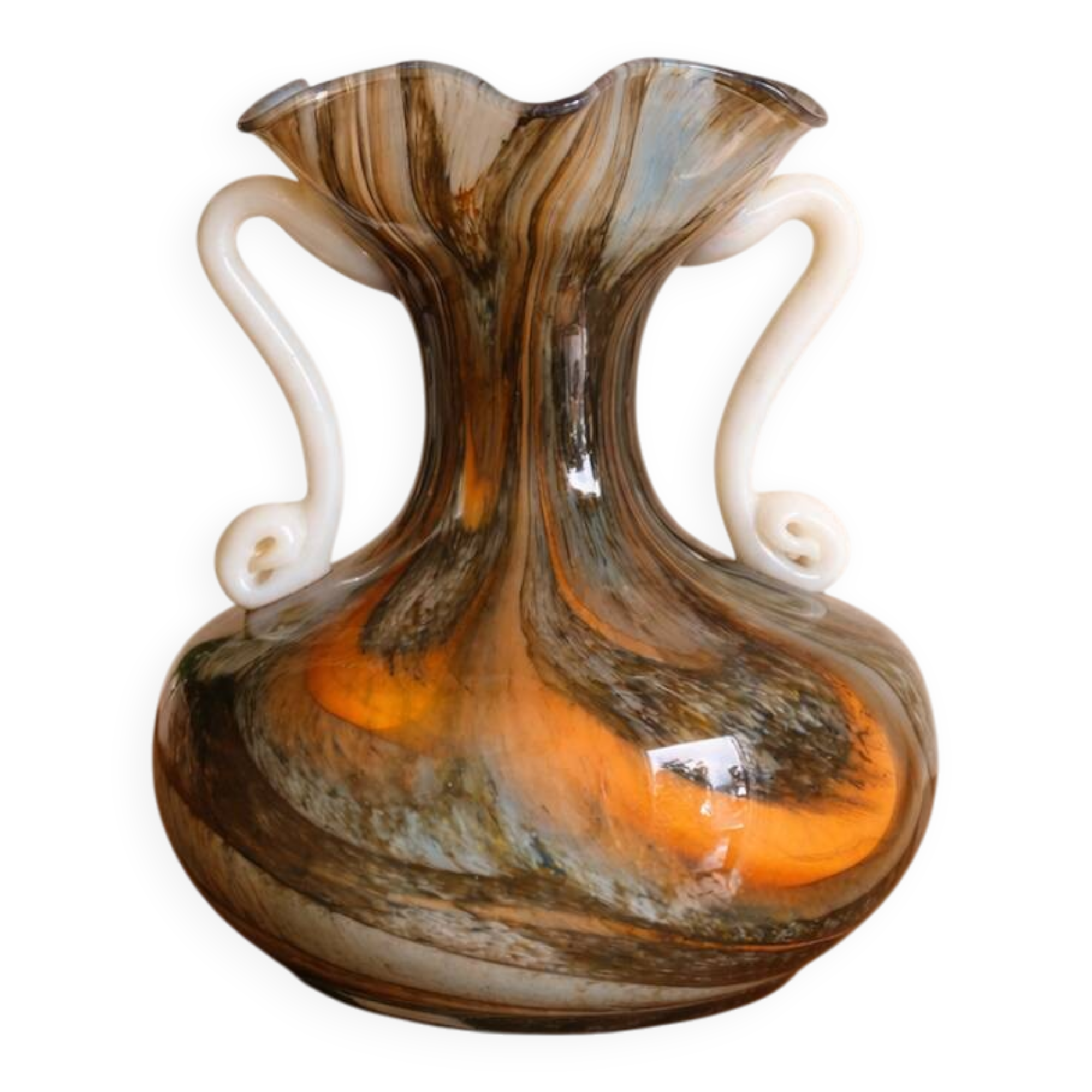 Vase en verre marbré italien 70s