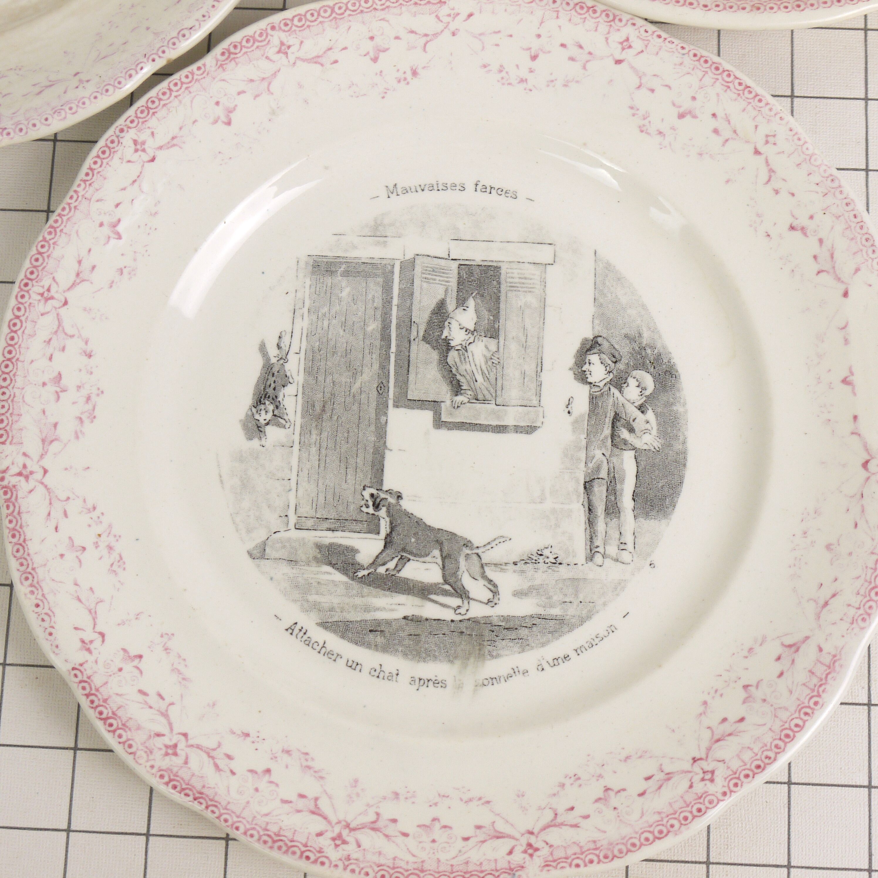 Five Digoin Sarreguemines Talking Plates