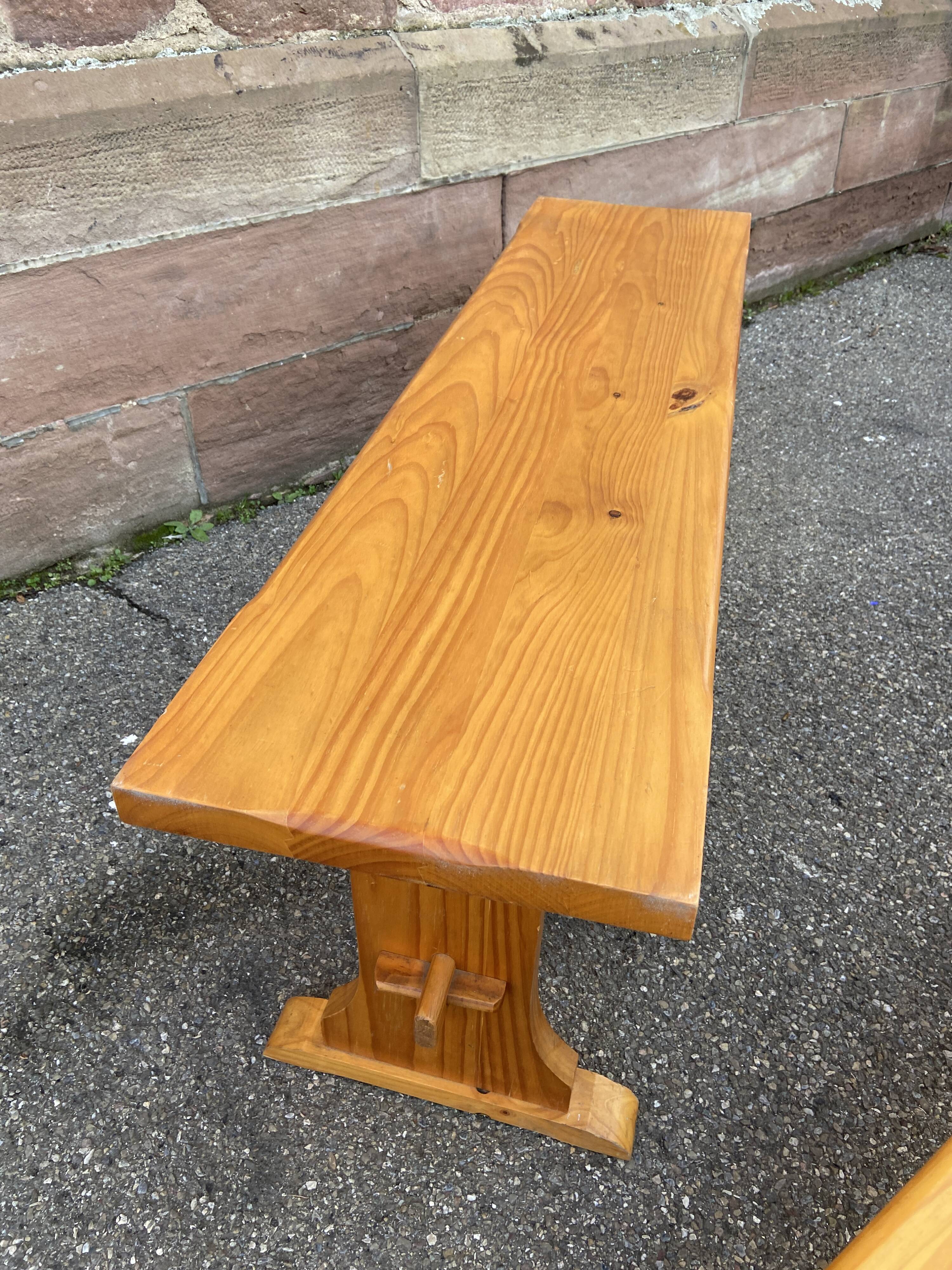 Vintage Scandinavian pine dining set, 1980s table and benches
