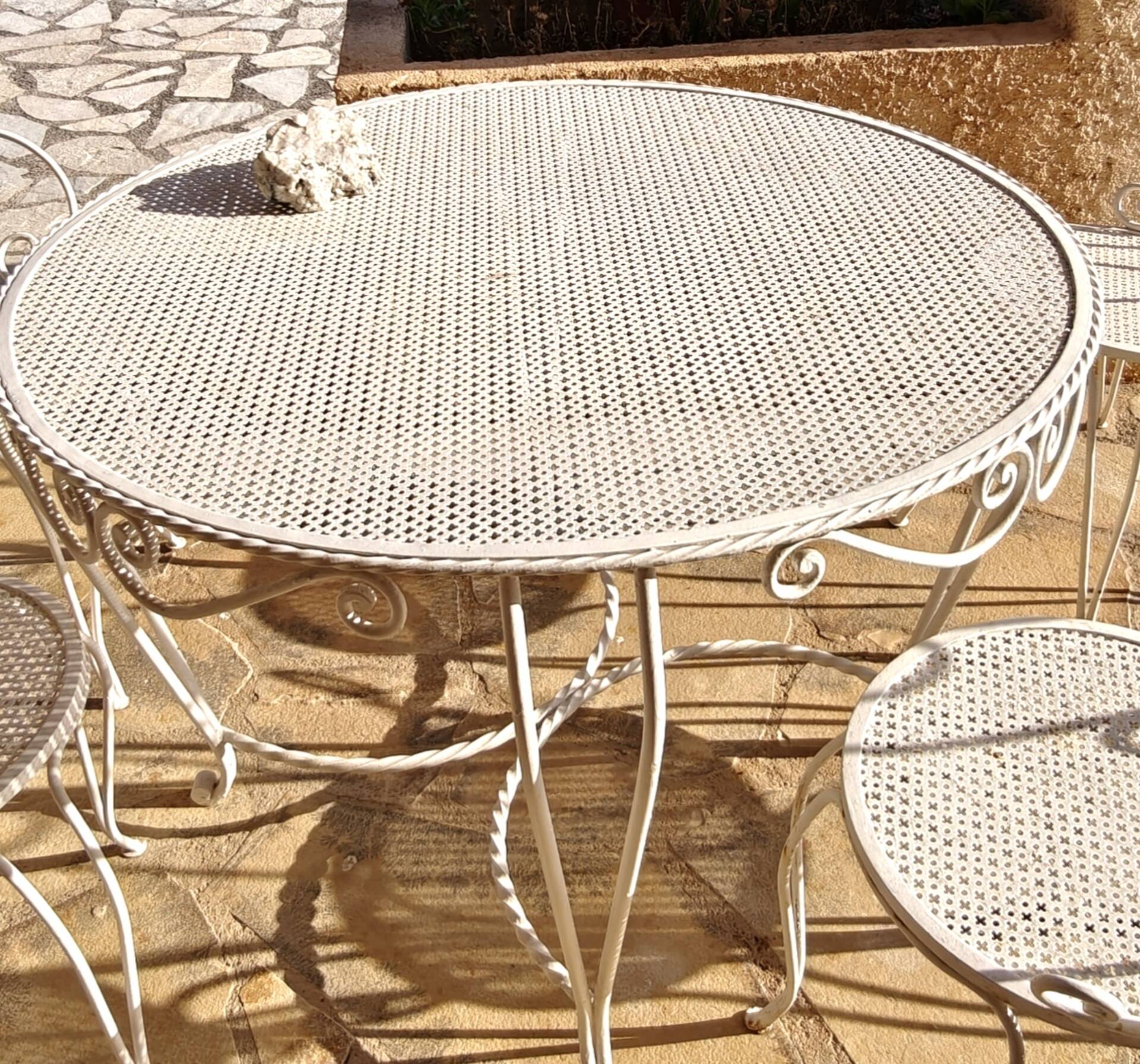 Salon de jardin 7 pièces en fer forgé, années 60