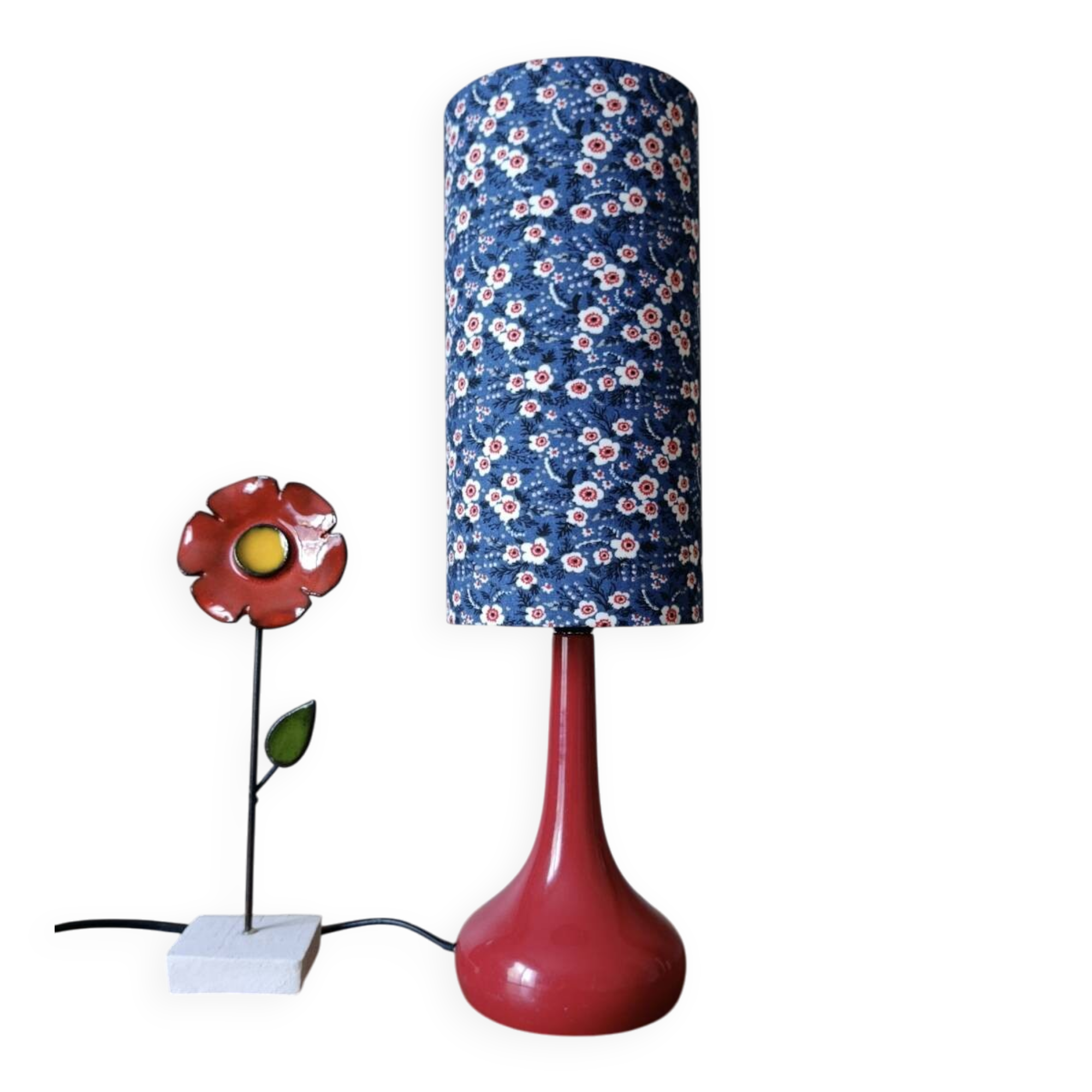 Vintage red bakelite touch lamp, Liberty floral lampshade