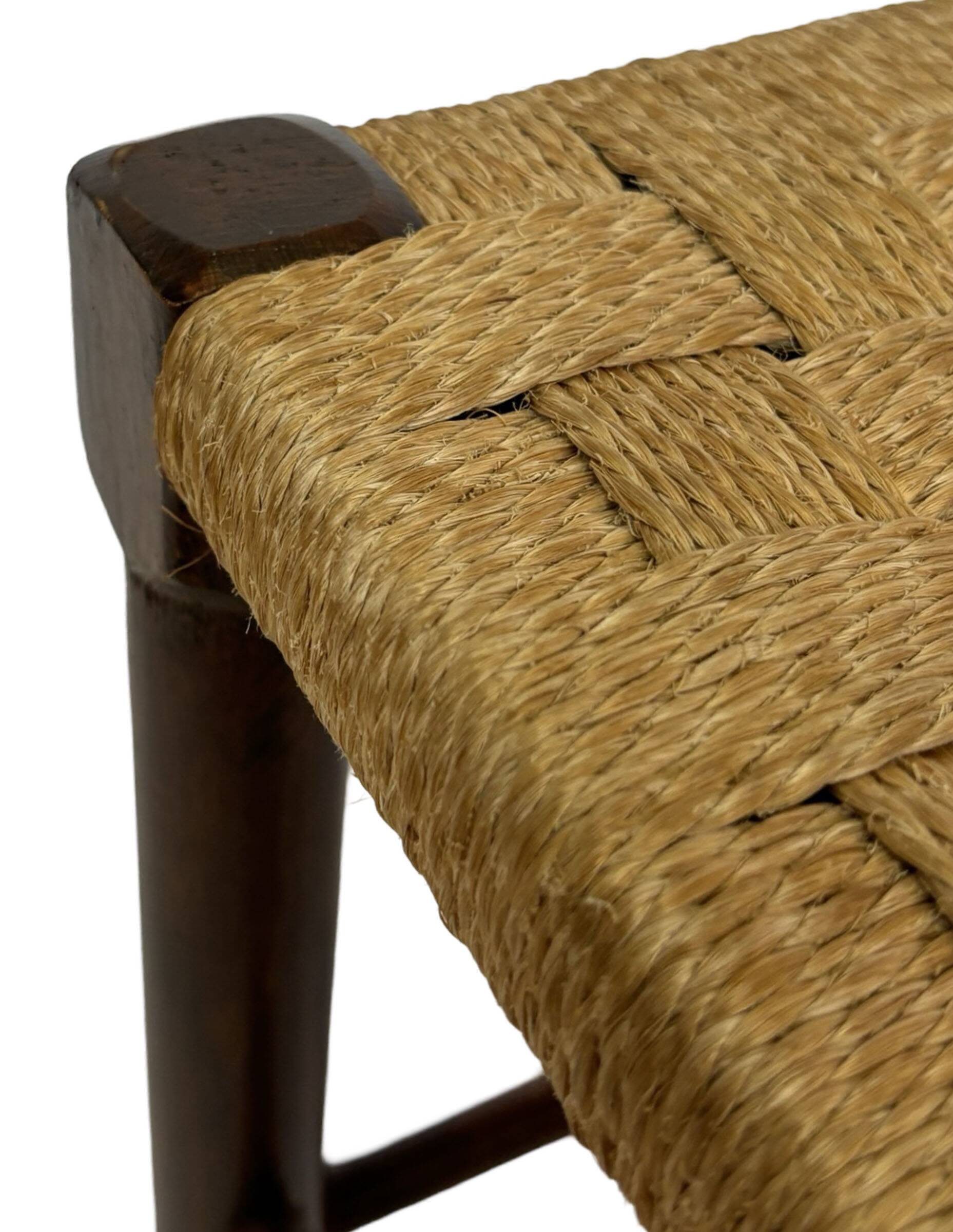 Vintage Wooden Stool With Rope Seat 60s Minimalist