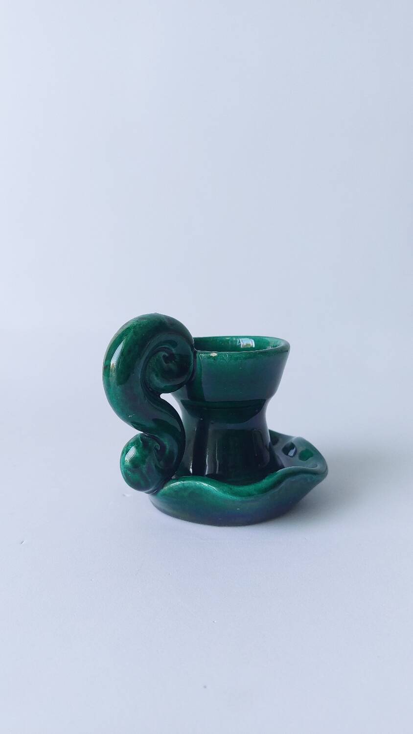 Green ceramic candlestick holder