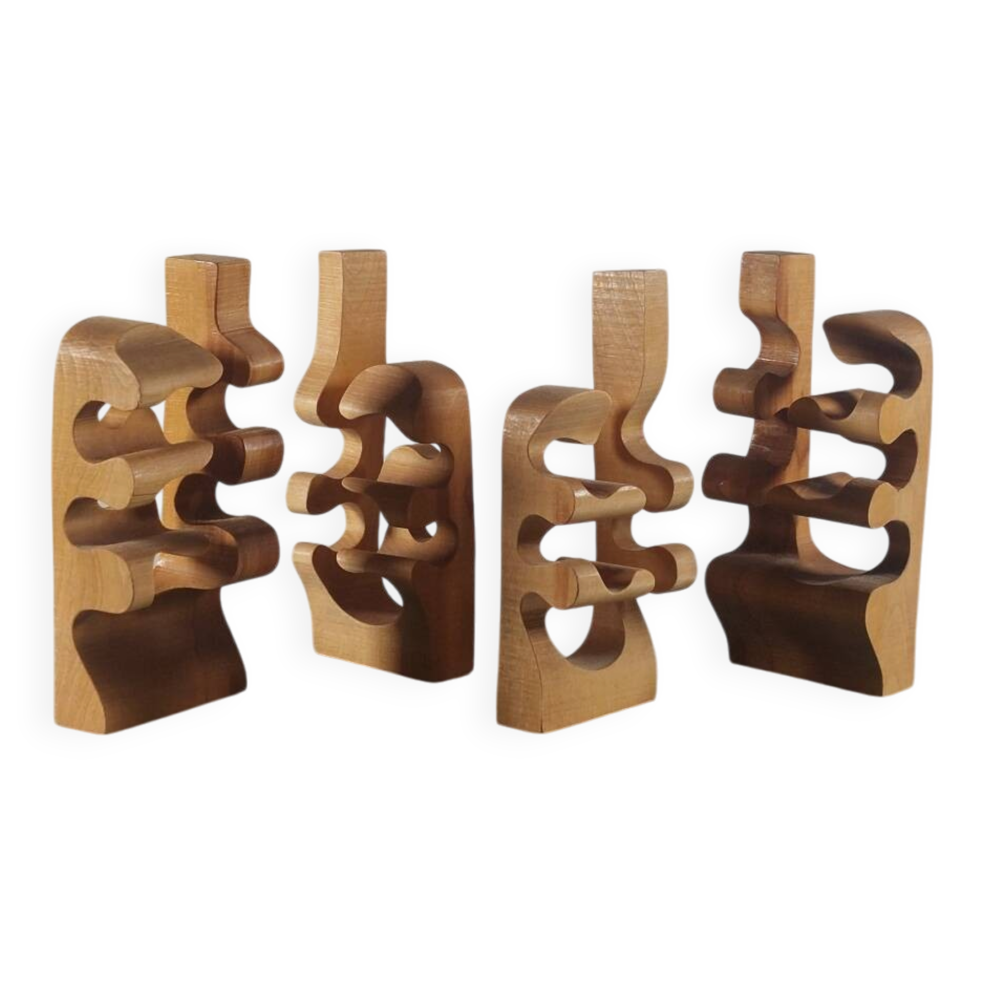 Vintage postmodern wooden puzzle sculpture by Gunnar Kanevad