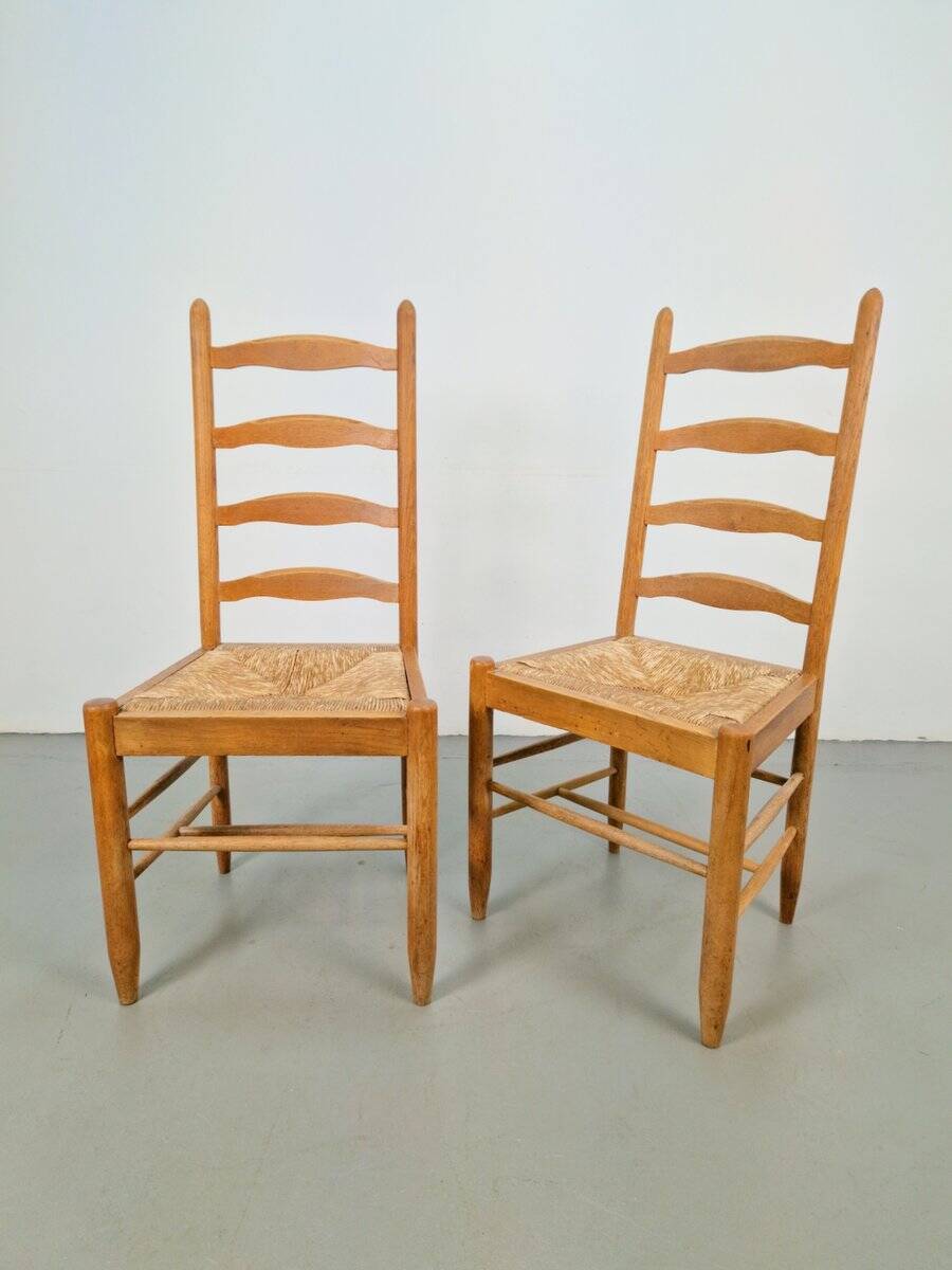 Vintage Brutalist Wicker Ladder Chairs, 1960s, Set of 2