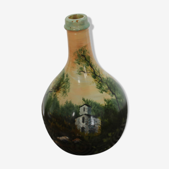 Bottle only blown glass, painted antique hand signed Henri. F