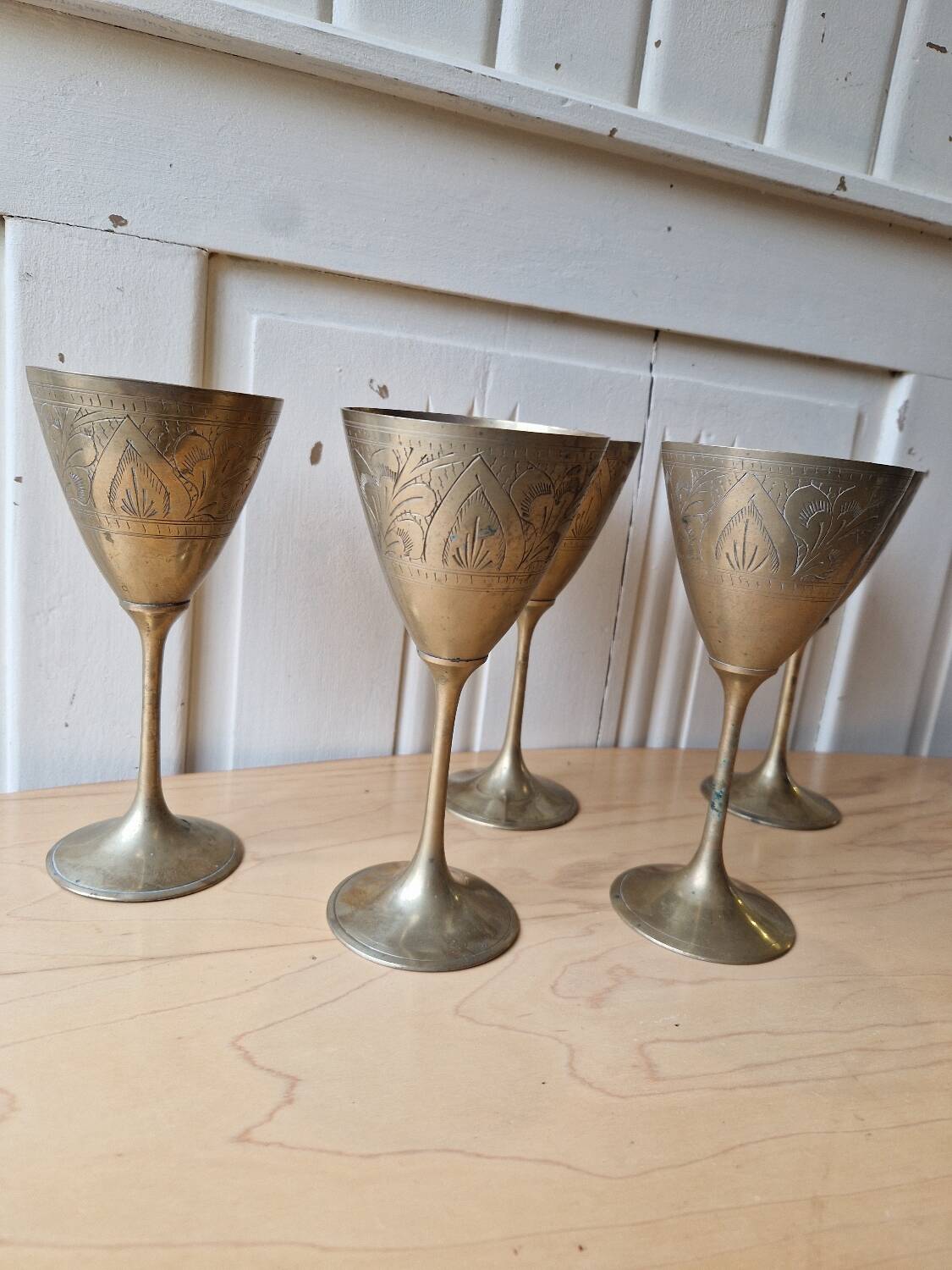 Lot 5 Calisse Verre En Laiton