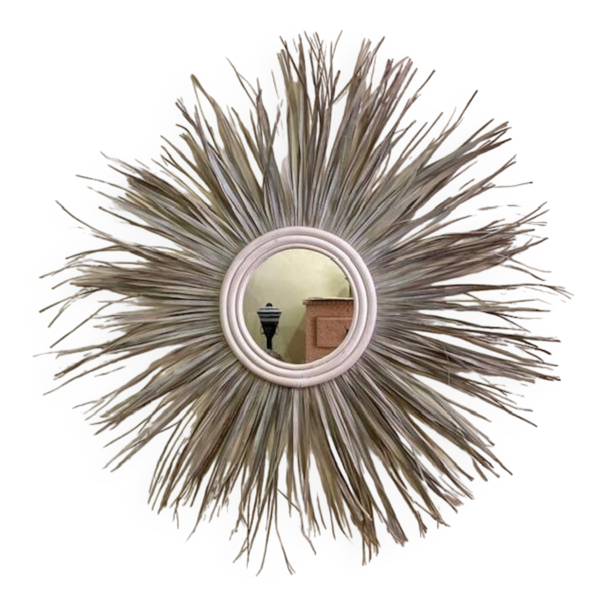 Sunburst Mirror in Rattan and Palm Leaf