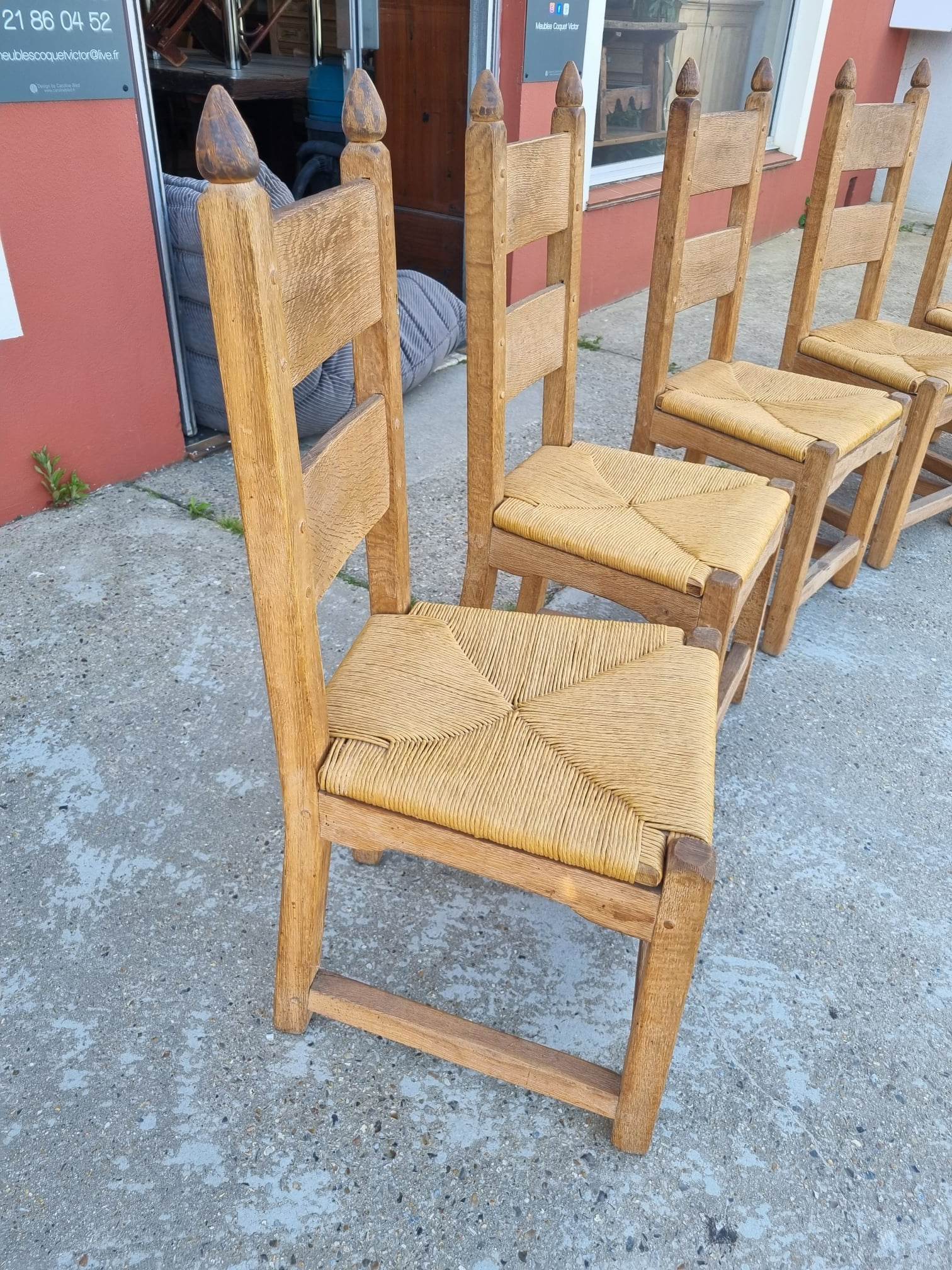 suite of 6 brutalist chairs