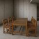 6 × chairs / dining table in oak / table openwork top / 2 inlaid glass panels / open woven leather seats / original set in very good condition / France 1950s