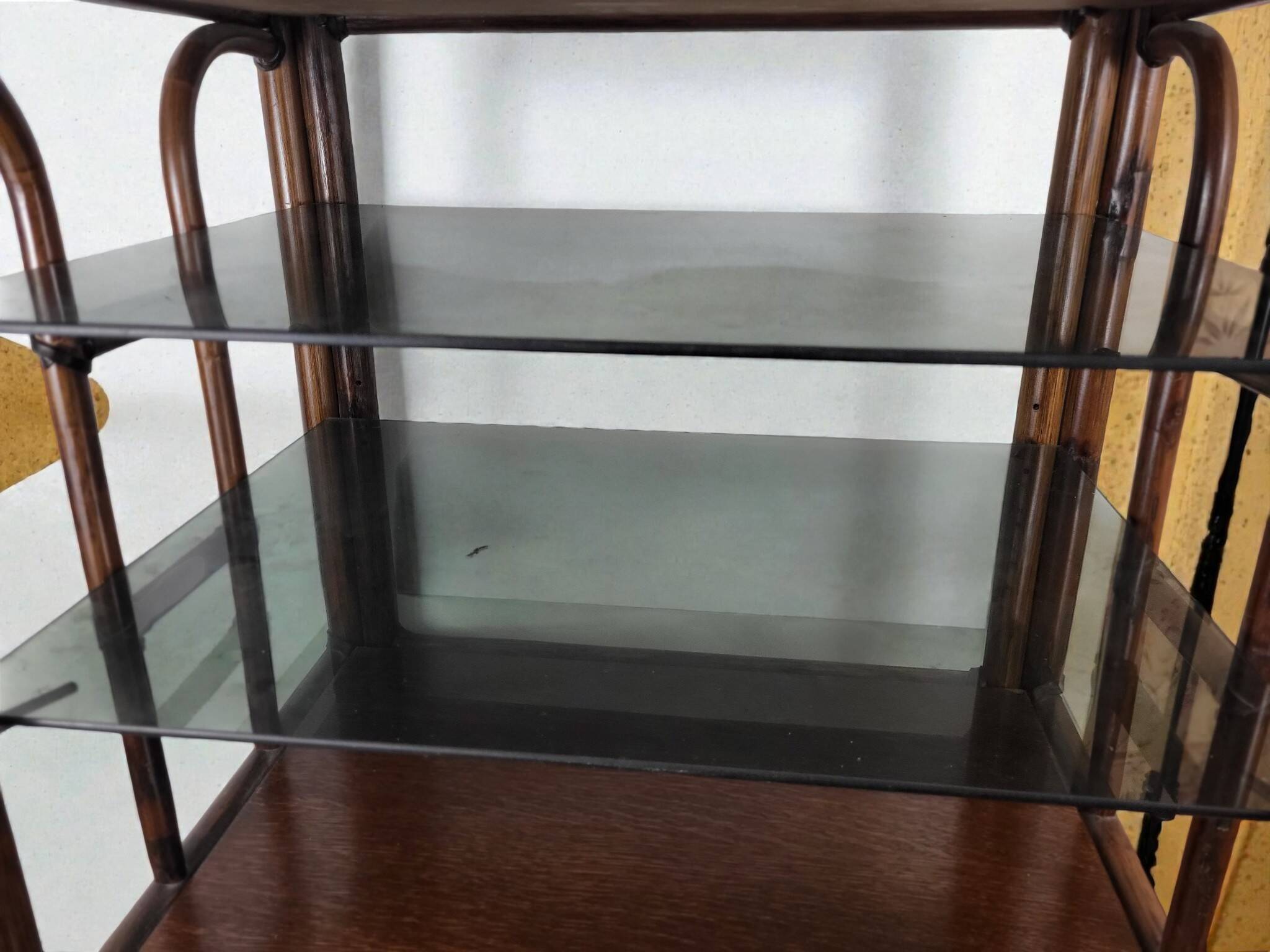 Bamboo shelf with smoked glass, 1970s