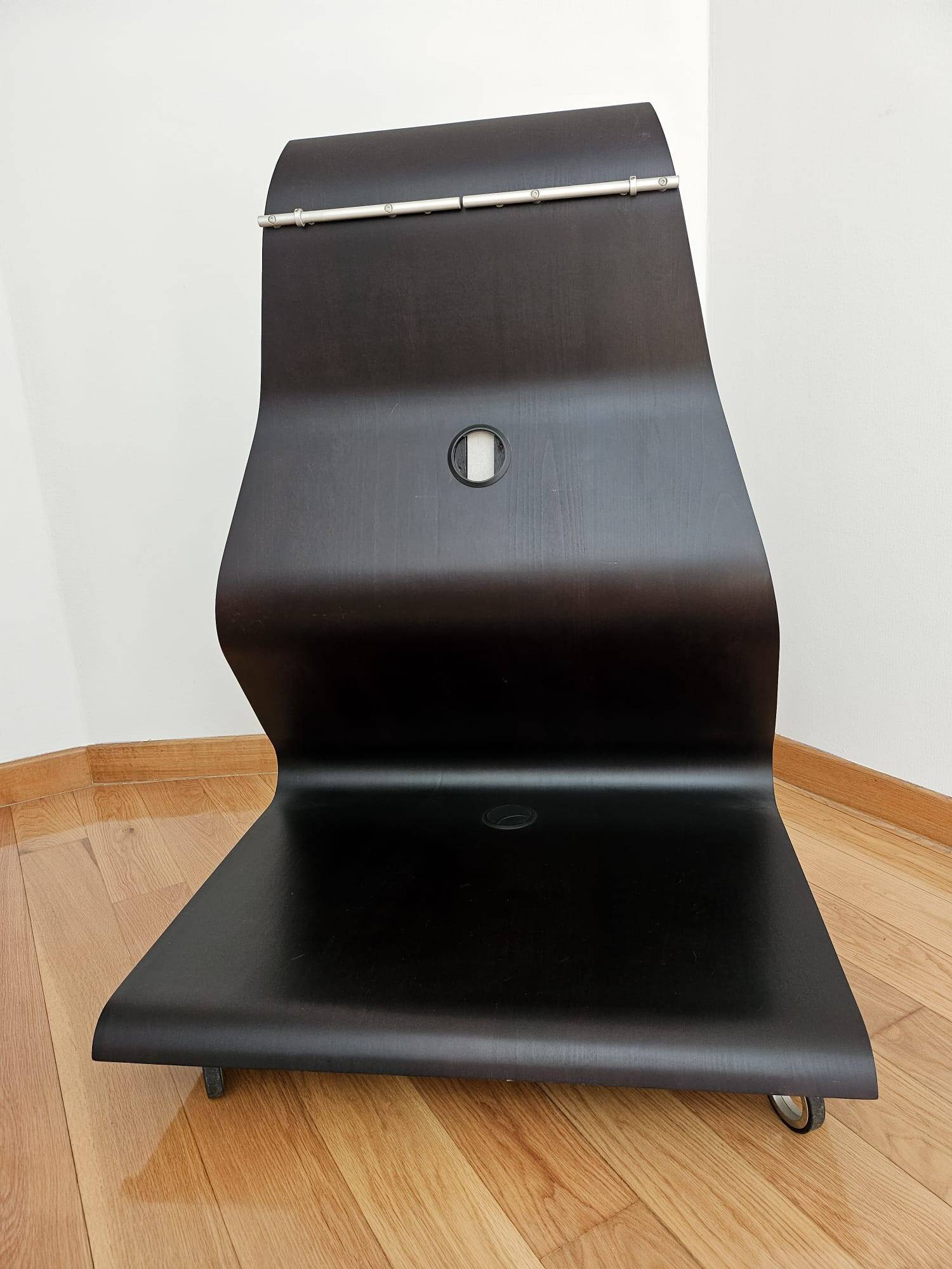 TV unit "Cobra" by Mario Bellini for Horm, Italian design, curved wood and LED.