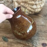 Vase vintage en grès vernis marron