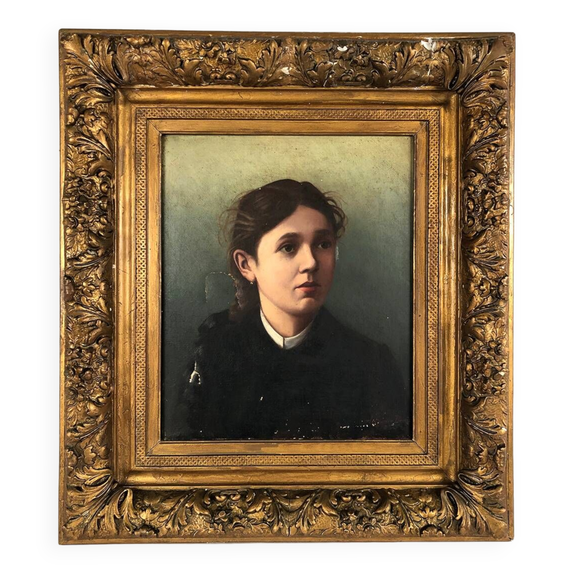 Artheme Denis, portrait de jeune femme. Huile sur toile signée et datée 1885