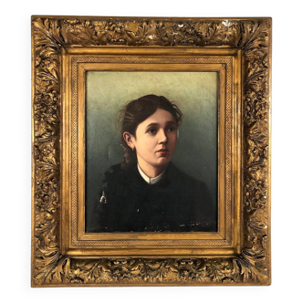Artheme Denis, portrait de jeune femme. Huile sur toile signée et datée 1885