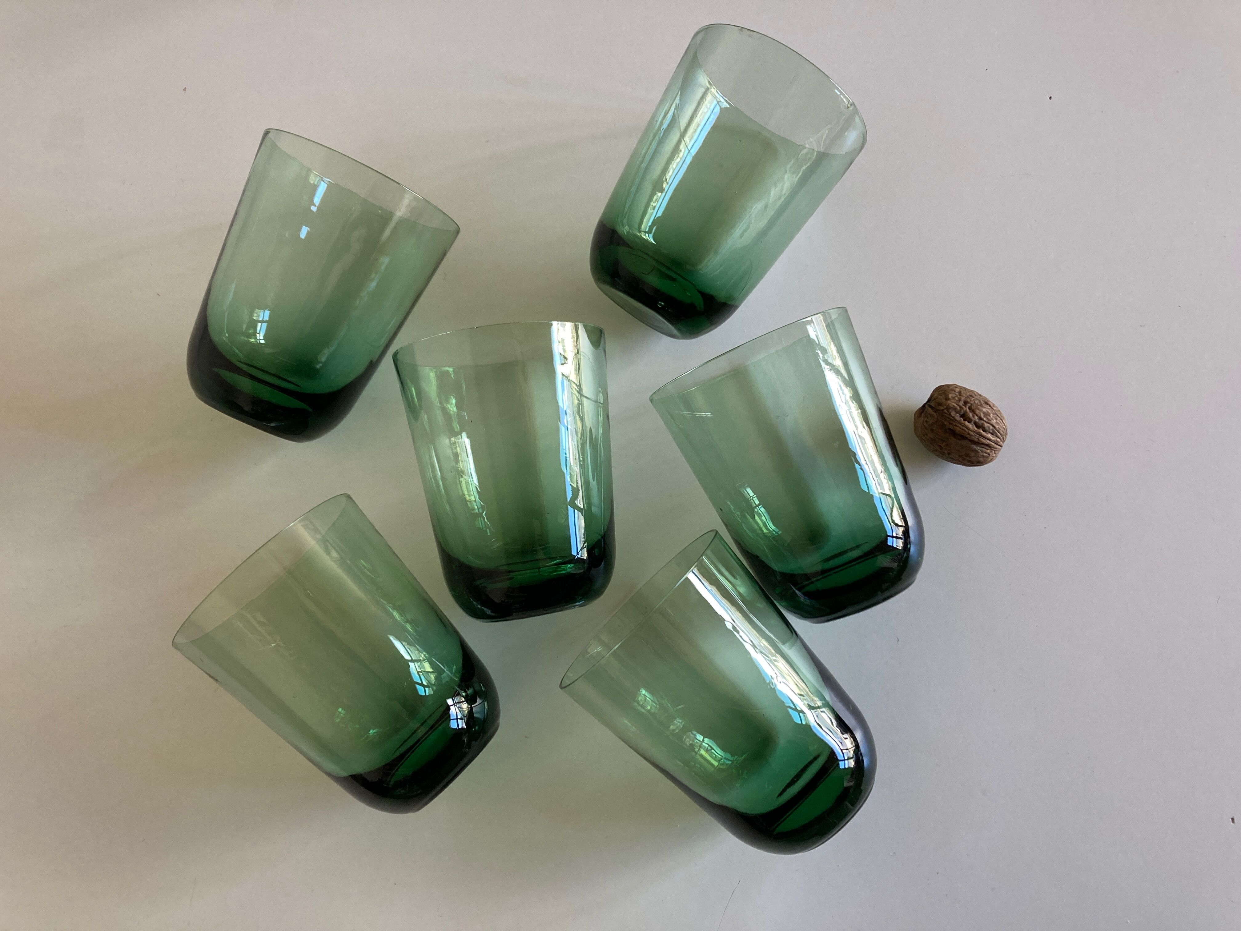 Set de 6 verres gobelets XL 1960 en verre vert