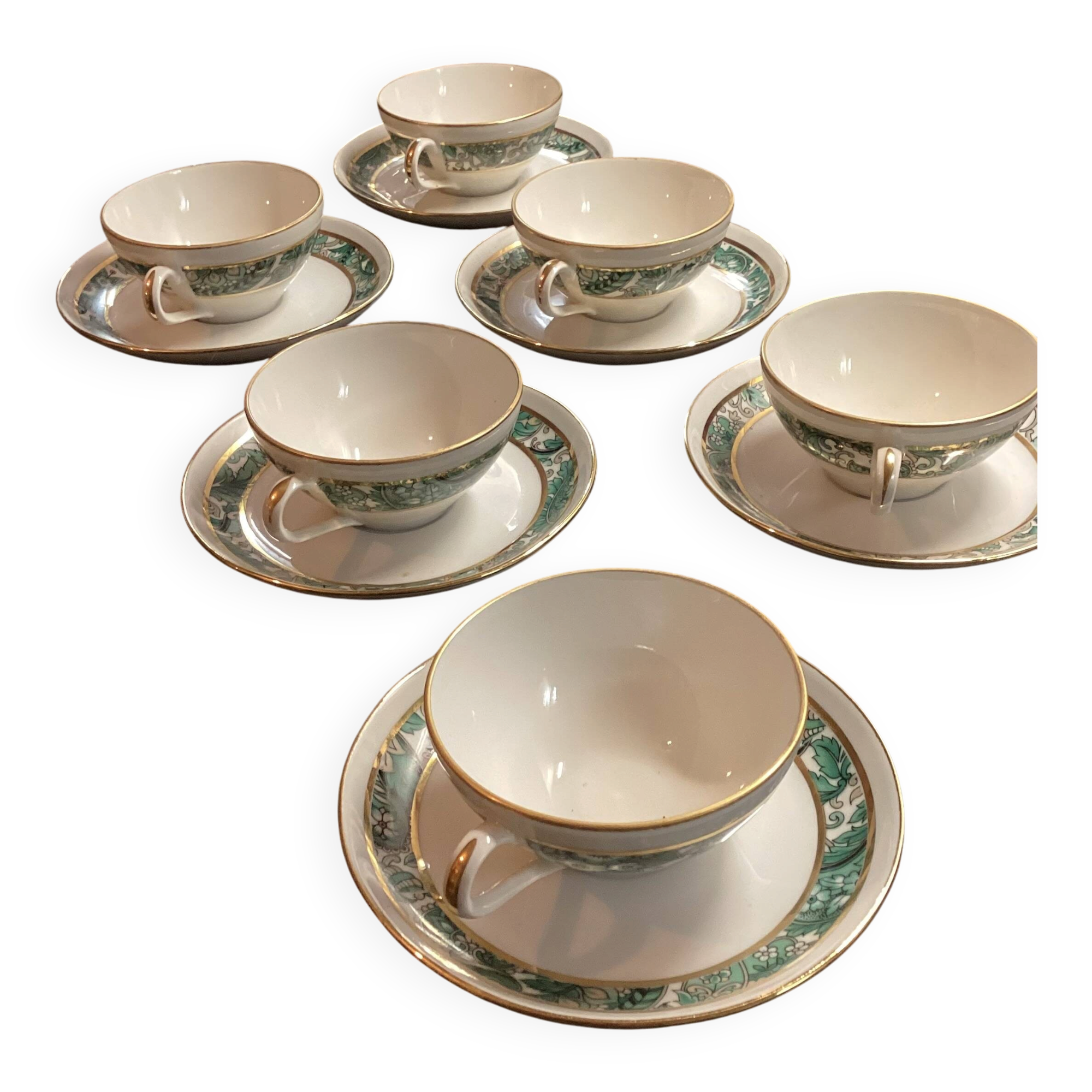 Set of Six Vintage Pillivuyt Coffee Cups and Saucers