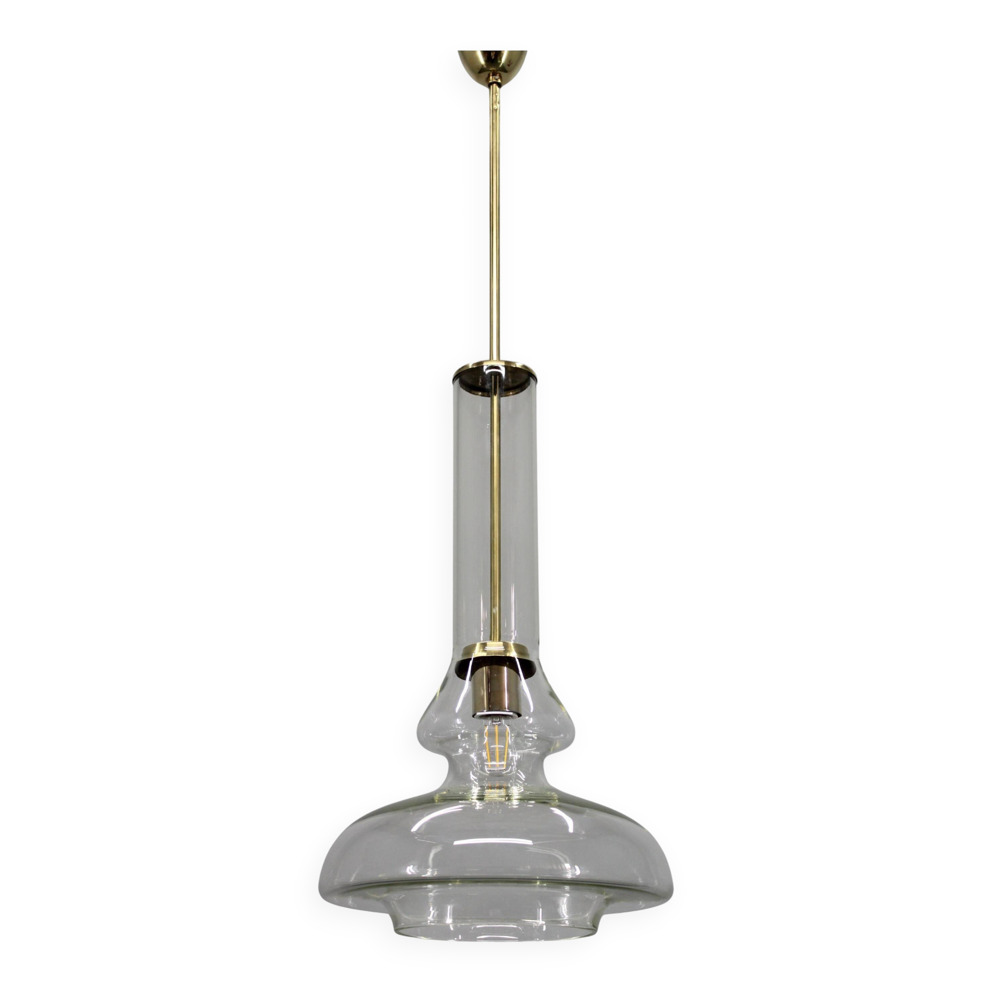 Mid-century Czech glass pendant light brass finish 1970s modern rewired