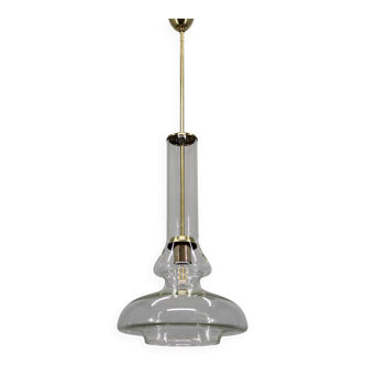 Mid-century Czech glass pendant light brass finish 1970s modern rewired