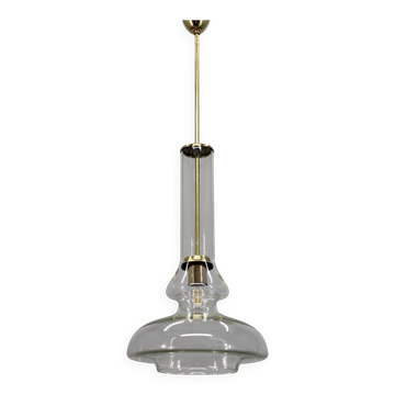 Mid-century Czech glass pendant light brass finish 1970s modern rewired