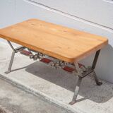 Wooden coffee table with wrought iron structure, side table, end of sofa, vintage table