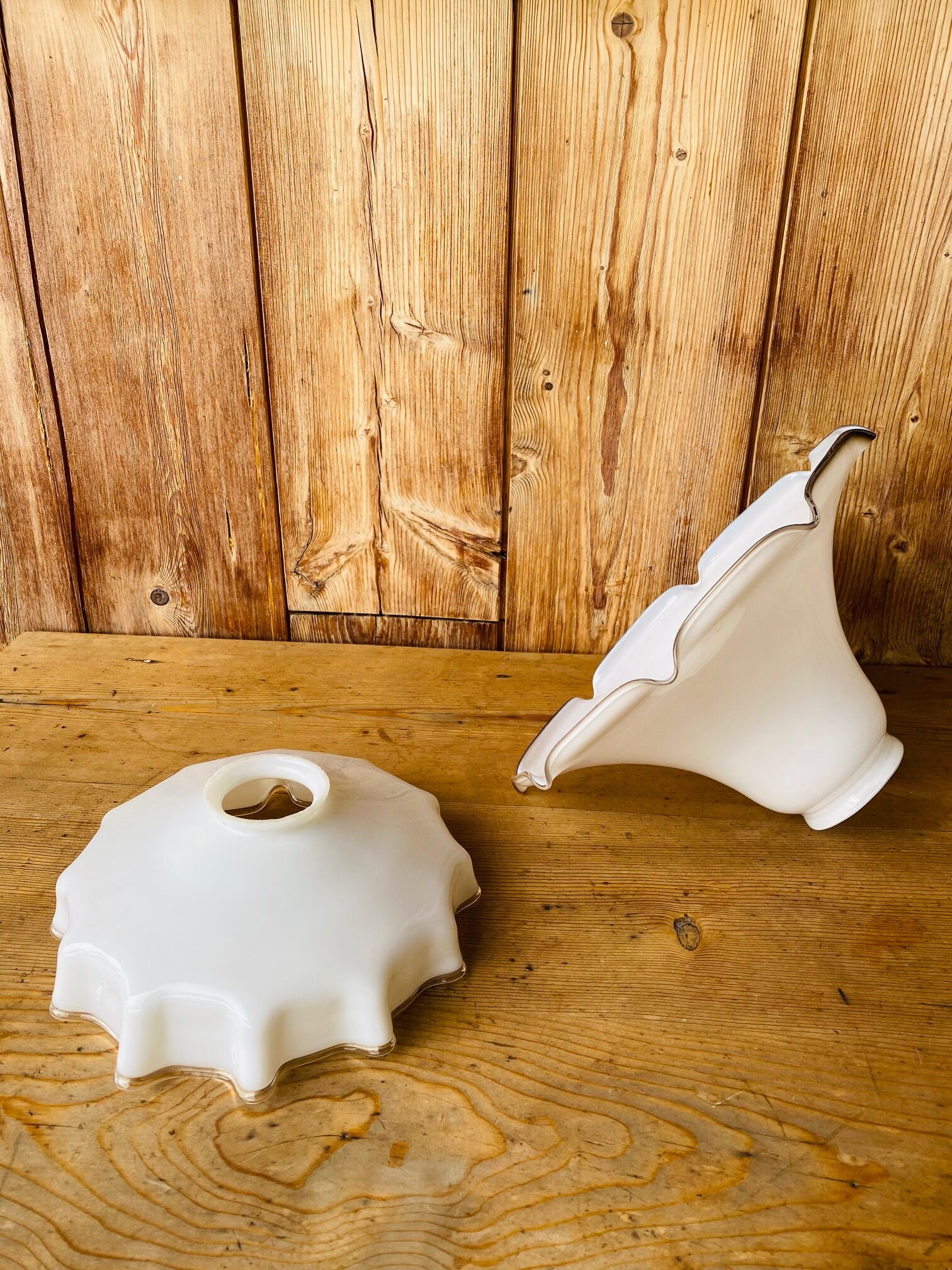 Duo of 2 suspensions in vintage white opaline.