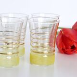 Set de 4 verres vintage, granité jaune et doré, vintage, authentique, années 50