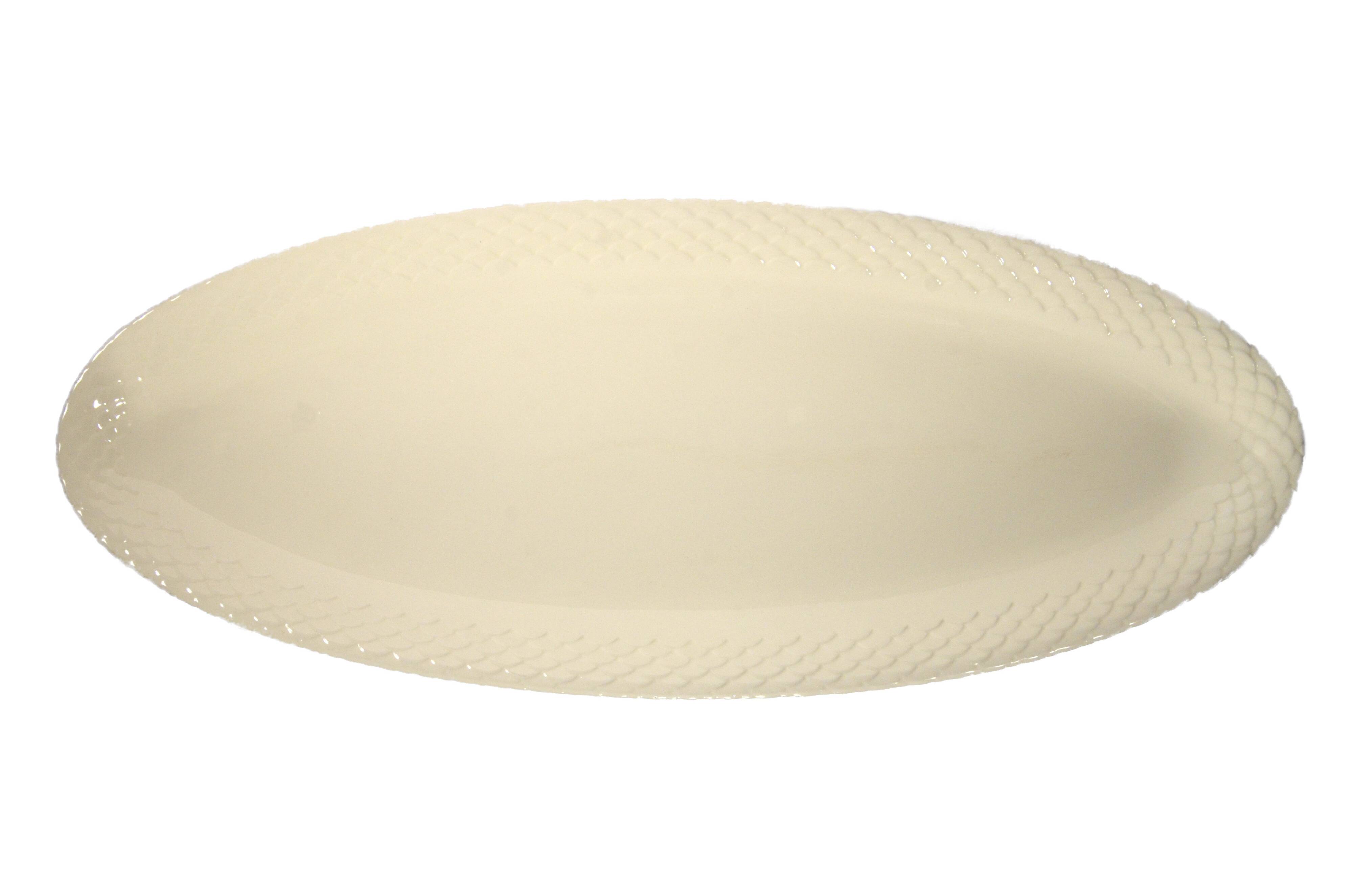 Cream oval decorative plate in Gien earthenware, 1970s, Made in France.