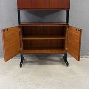 Mid-Century Modern Modular Wall Unit, Veneer & Black Metal Shelving Cabinet, 1960s, Europe