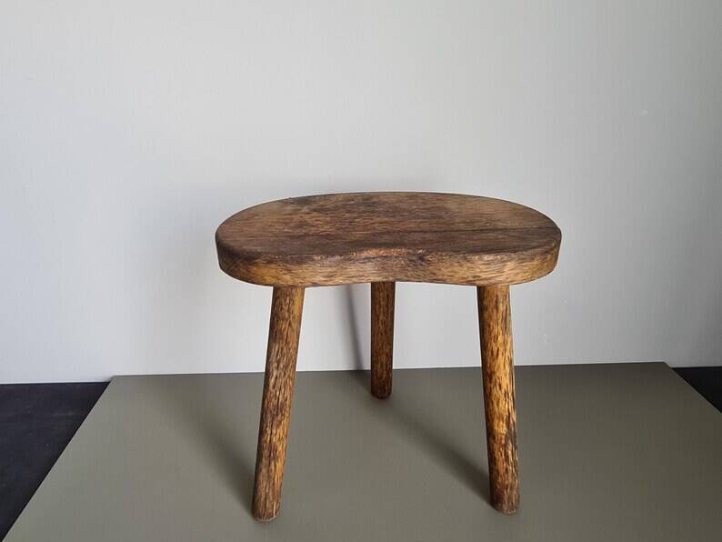 Vintage French Wooden Tripod Stool