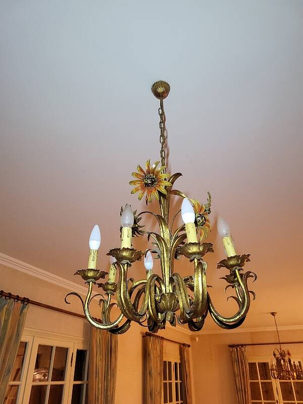 Set of painted metal chandeliers with flower decor