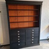 Industrial furniture loom shelf with drawers black patina