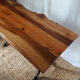 Vintage bistro table with brutalist walnut top