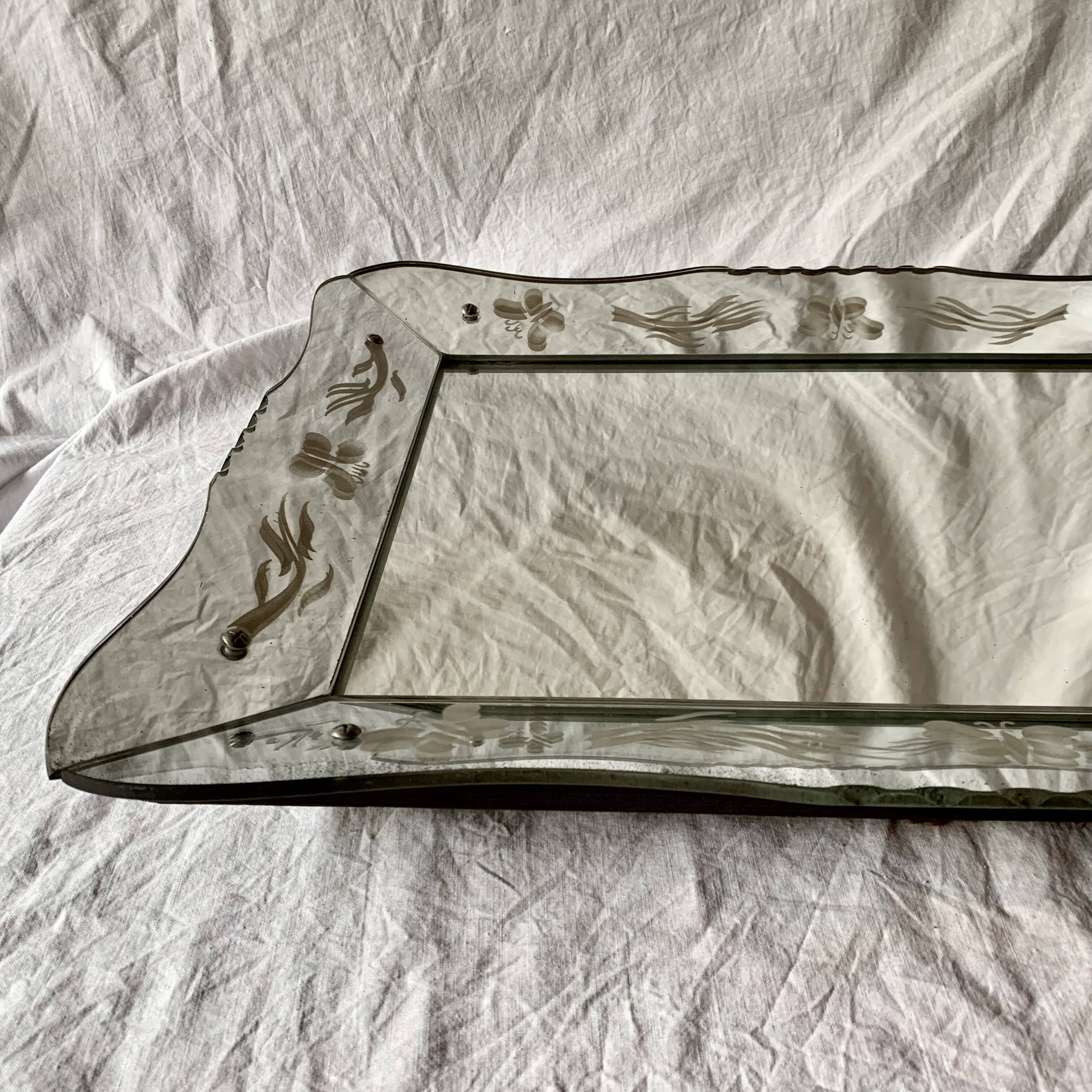 Beveled Venetian mirror - butterfly decor - Height: 61 cm