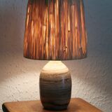 Ceramic lamp, raffia lampshade, 60s