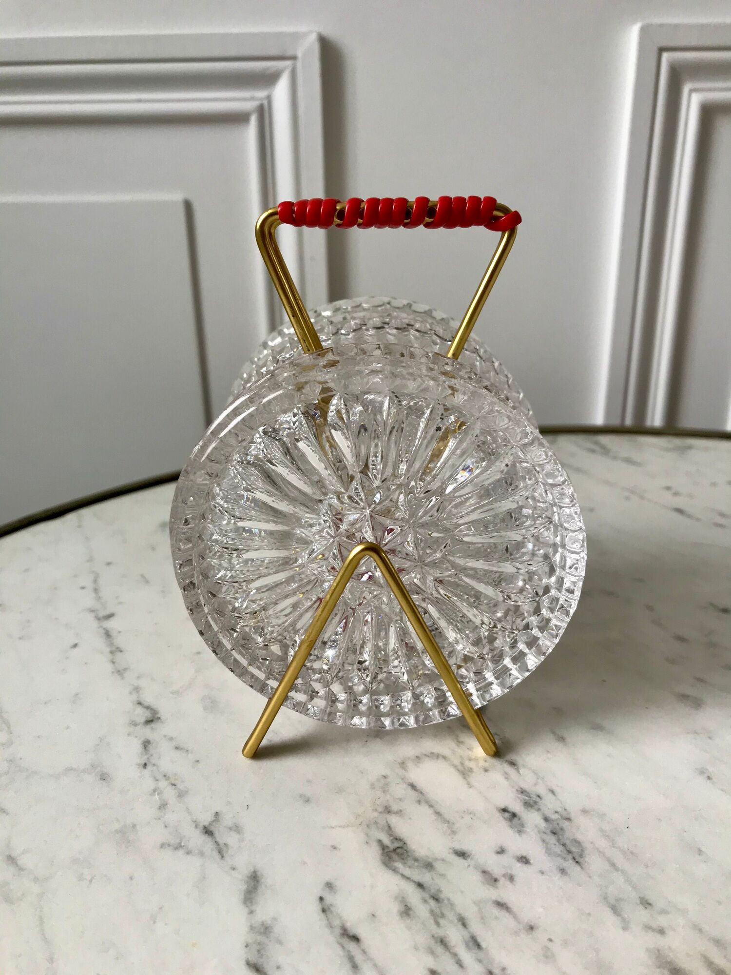 Set of 6 crystal coasters support brass scoubidou years 50-60
